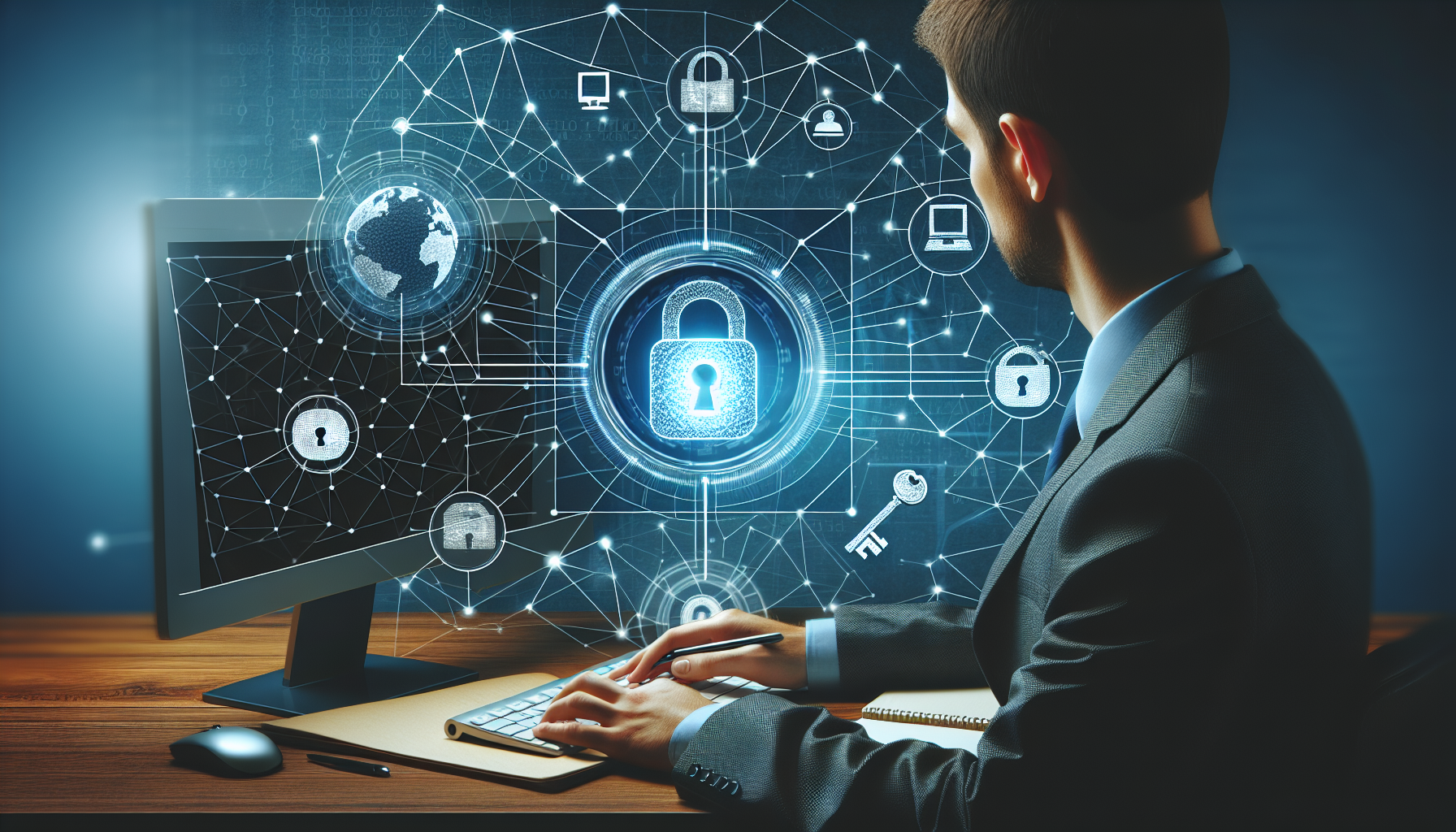 Essential Cybersecurity Training for Employees - Empowered employees around a secure network diagram